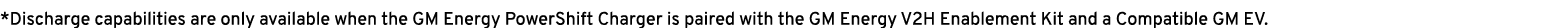 *Discharge capabilities are only available when the GM Energy PowerShift Charger is paired with the GM Energy V2H Ena...