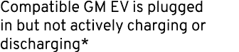 Compatible GM EV is plugged in but not actively charging or discharging*
