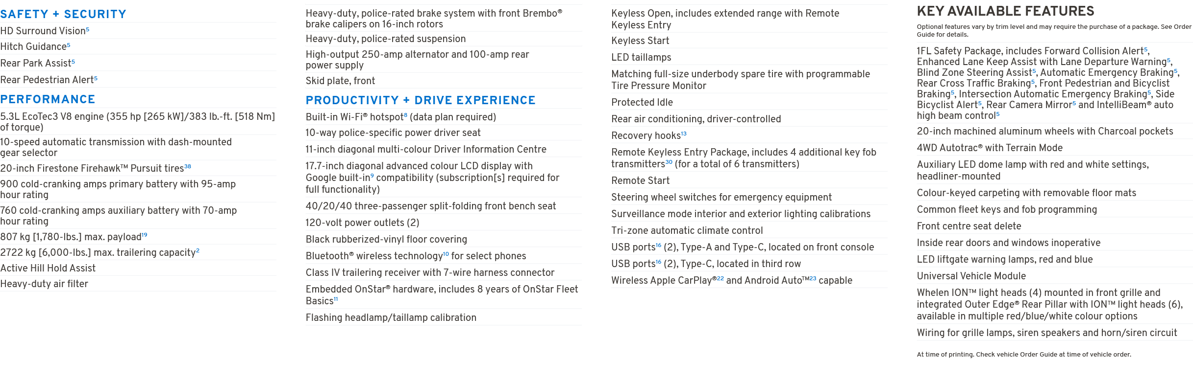 SAFETY + SECURITY HD Surround Vision5 Hitch Guidance5 Rear Park Assist5 Rear Pedestrian Alert5 PERFORMANCE 5.3L EcoTe...