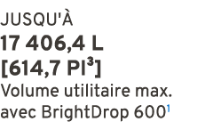 JUSQU' 17 406,4 L [614,7 pi³] Volume utilitaire max. avec BrightDrop 6001