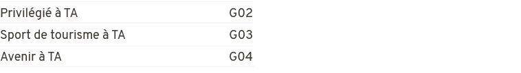 Privil gi   TA G02,Sport de tourisme   TA G03,Avenir   TA G04