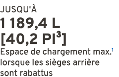 JUSQU' 1 189,4 L [40,2 PI³] Espace de chargement max.1 lorsque les si ges arri re sont rabattus