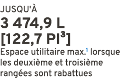 JUSQU' 3 474,9 L [122,7 pi³] Espace utilitaire max.1 lorsque les deuxi me et troisi me rang es sont rabattues