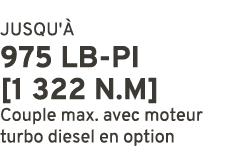 JUSQU' 975 LB PI [1 322 N.m] Couple max. avec moteur turbo diesel en option
