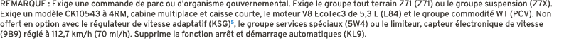REMARQUE : Exige une commande de parc ou d'organisme gouvernemental. Exige le groupe tout terrain Z71 (Z71) ou le gro...