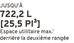 JUSQU' 722,2 L [25,5 PI³] Espace utilitaire max.1 derri re la deuxi me rang e