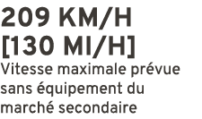 209 km/h [130 mi/h] Vitesse maximale pr vue sans quipement du march  secondaire 