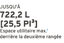 JUSQU' 722,2 L [25,5 PI³] Espace utilitaire max.1 derri re la deuxi me rang e