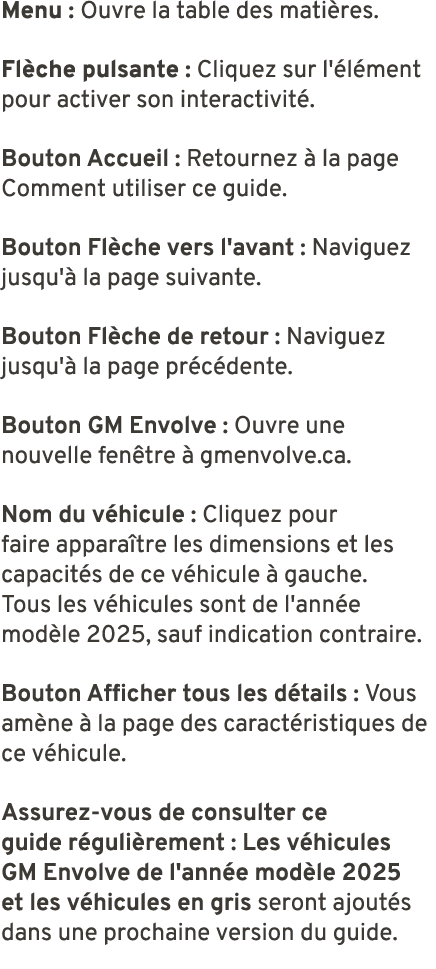 Menu : Ouvre la table des mati res. Fl che pulsante : Cliquez sur l' l ment pour activer son interactivit . Bouton Ac...