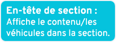 En t te de section : Affiche le contenu/les v hicules dans la section.