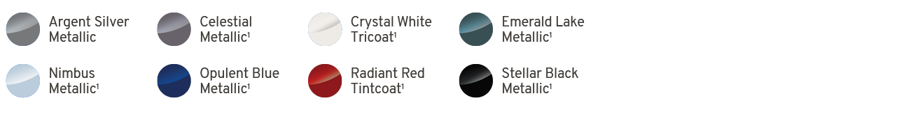 ￼,Argent Silver Metallic,￼,Celestial Metallic1,￼,Crystal White Tricoat1,￼,Emerald Lake Metallic1,,,,,￼,Nimbus Metalli...