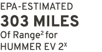 EPA ESTIMATED 303 miles Of Range2 for HUMMER EV 2X