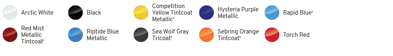 ￼,Arctic White,￼,Black ,￼,Competition Yellow Tintcoat Metallic1,￼,Hysteria Purple Metallic,￼,Rapid Blue1,,,￼,Red Mist...