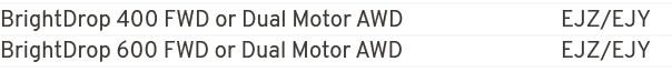BrightDrop 400 FWD or Dual Motor AWD EJZ/EJY BrightDrop 600 FWD or Dual Motor AWD EJZ/EJY 