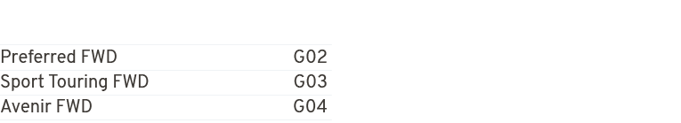 Preferred FWD G02 Sport Touring FWD G03 Avenir FWD G04 