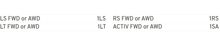LS FWD or AWD 1LS LT FWD or AWD 1LT RS FWD or AWD 1RS ACTIV FWD or AWD 1SA 