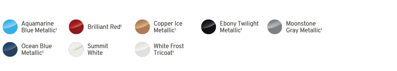 ￼,Aquamarine Blue Metallic1,￼,Brilliant Red1,￼,Copper Ice Metallic1,￼,Ebony Twilight Metallic1,￼,Moonstone Gray Metal...