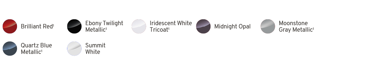 ￼,Brilliant Red1,￼,Ebony Twilight Metallic1,￼,Iridescent White Tricoat1,￼,Midnight Opal,￼,Moonstone Gray Metallic1,,,...