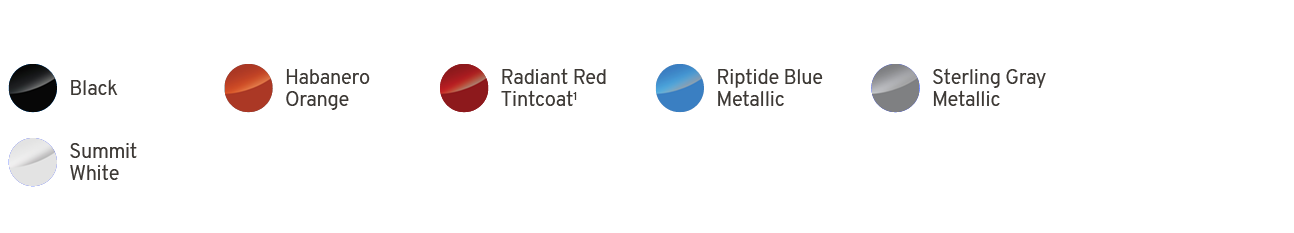 ￼,Black,￼,Habanero Orange,￼,Radiant Red Tintcoat1,￼,Riptide Blue Metallic ,￼,Sterling Gray Metallic,,,￼,Summit White,...