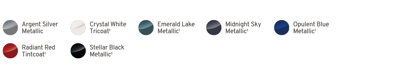 ￼,Argent Silver Metallic,￼,Crystal White Tricoat1,￼,Emerald Lake Metallic1,￼,Midnight Sky Metallic1,￼,Opulent Blue Me...