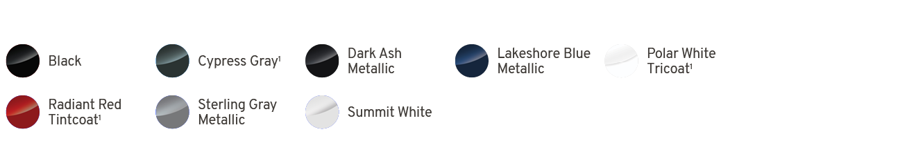 ￼,Black,￼,Cypress Gray1,￼,Dark Ash Metallic,￼,Lakeshore Blue Metallic,￼,Polar White Tricoat1,,,￼,Radiant Red Tintcoat...