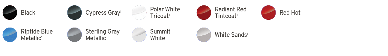 ￼,Black,￼,Cypress Gray1,￼,Polar White Tricoat1,￼,Radiant Red Tintcoat1,￼,Red Hot ,,,￼,Riptide Blue Metallic1,￼,Sterli...
