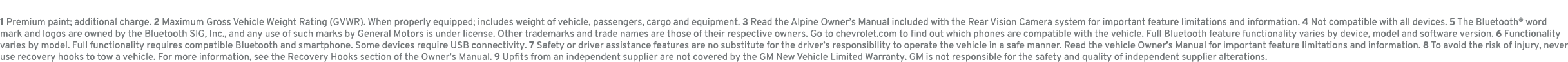 1 Premium paint; additional charge. 2 Maximum Gross Vehicle Weight Rating (GVWR). When properly equipped; includes we...