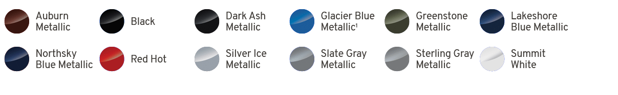 ￼,Auburn Metallic,￼,Black,￼,Dark Ash Metallic,￼,Glacier Blue Metallic1,￼,Greenstone Metallic,￼,Lakeshore Blue Metalli...