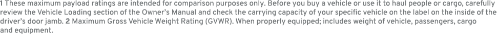 1 These maximum payload ratings are intended for comparison purposes only. Before you buy a vehicle or use it to haul...