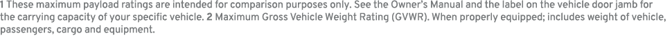 1 These maximum payload ratings are intended for comparison purposes only. See the Owner’s Manual and the label on th...