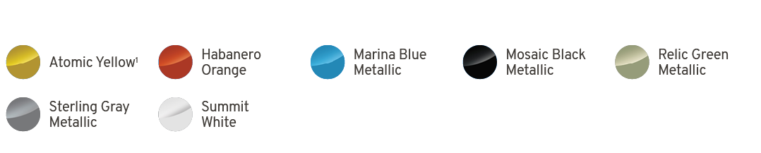 ￼,Atomic Yellow1,￼,Habanero Orange,￼,Marina Blue Metallic,￼,Mosaic Black Metallic,￼,Relic Green Metallic,￼,Sterling G...