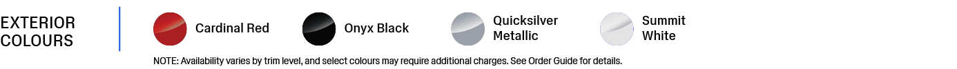  NOTE: Availability varies by trim level, and select colours may require additional charges. See Order Guide for deta...