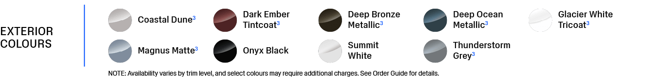  NOTE: Availability varies by trim level, and select colours may require additional charges. See Order Guide for deta...