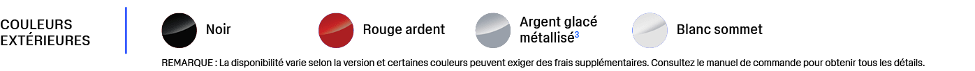  REMARQUE : La disponibilit varie selon la version et certaines couleurs peuvent exiger des frais suppl mentaires. C...