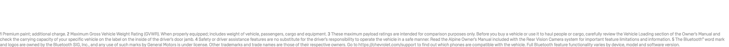1 Premium paint; additional charge. 2 Maximum Gross Vehicle Weight Rating (GVWR). When properly equipped; includes we...